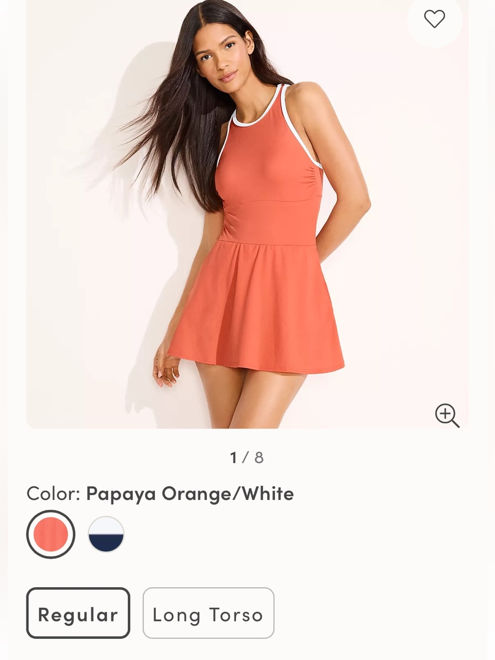 Lands' End Papaya Orange and White One-Piece Swim Dress